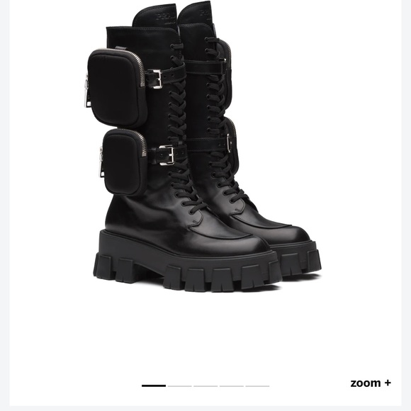 Authentic PRADA Monolith Black Leather Chunky Combat Boots - Picture 1 of 15